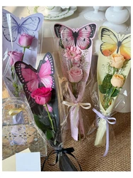 Valentine's Day 20pcs Butterfly Flower Wrapping Paper Card Insertion Flower Bag Transparent Single Rose Packaging Bag