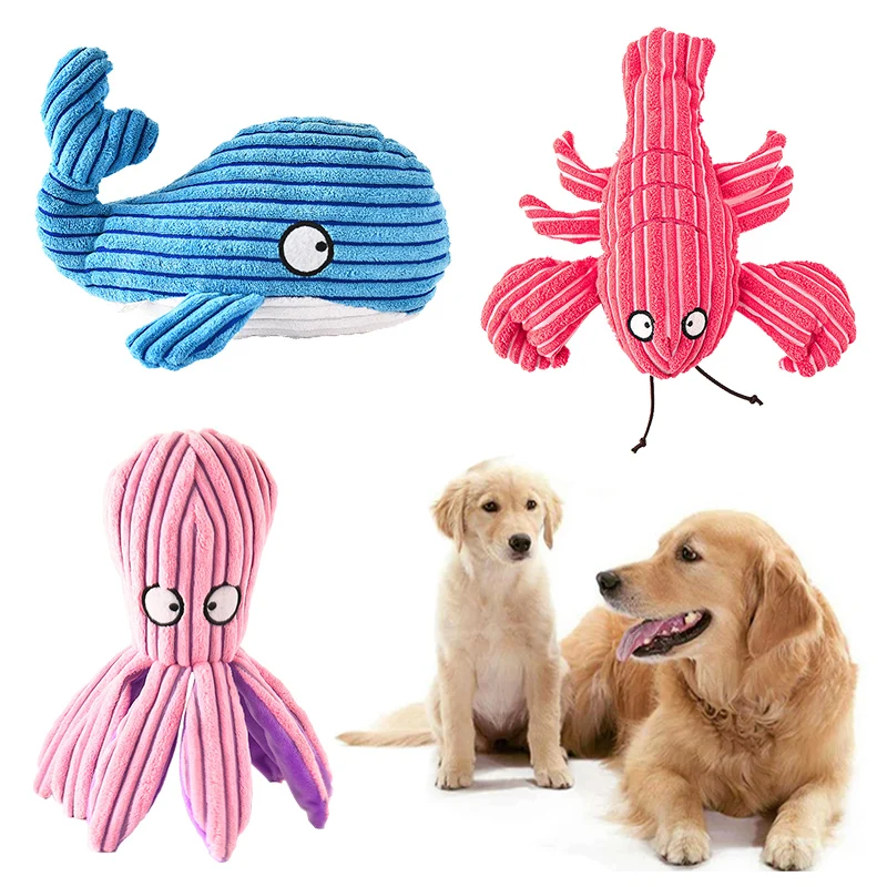 Pet Plush Squeaking Stuffed Toy Dog Interactive Octopus Lobster Whales Sea Animal Toy Dog Teeth Clean Chew Toy Pet Supplies