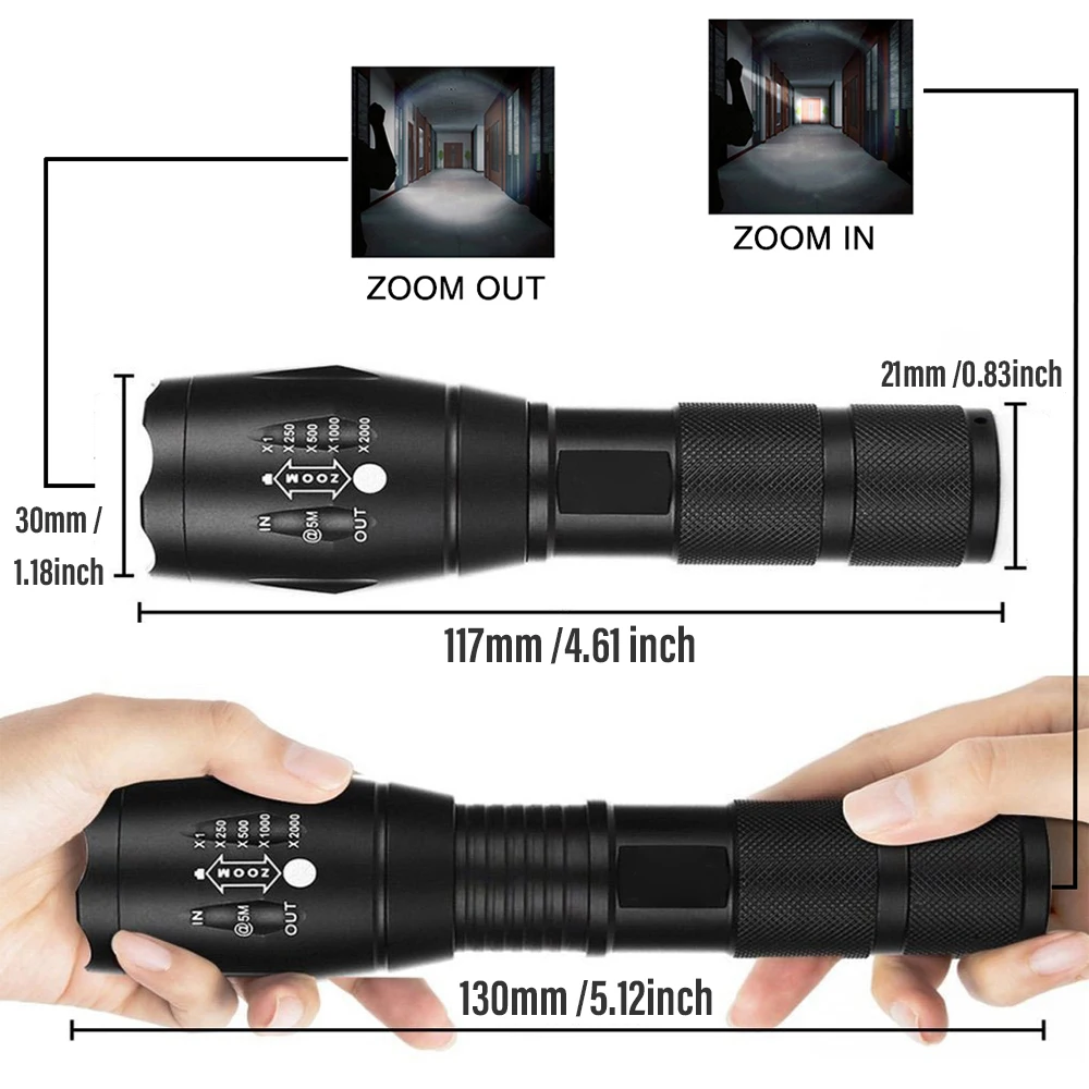 High Power Led Flashlights Camping Torch 5 Lighting Modes Aluminum Alloy Zoomable Light Waterproof Material Use 3 AAA Batteries