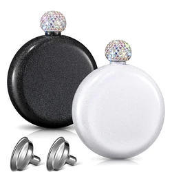 LMETJMA Chic 5 OZ Liquor Flasks for Women Stainless Steel Hip Flask with Rhinestone Cap Portable Wine Alcohol Flask KC0466