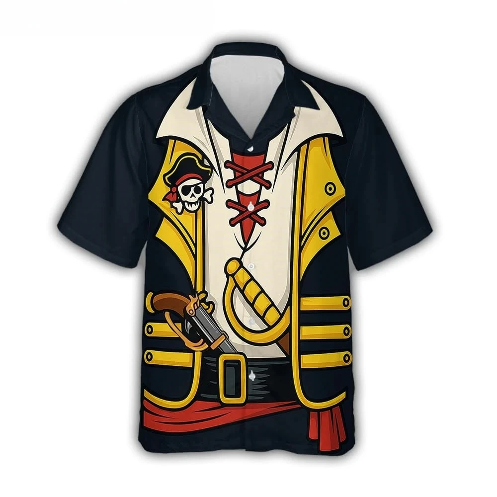 2026 Horror Skull Pirate Graphic Shirts For Men Clothes Harajuku Fashion Cosplay Short Sleeve Goth Hawaii Sailor Parrot Blouses