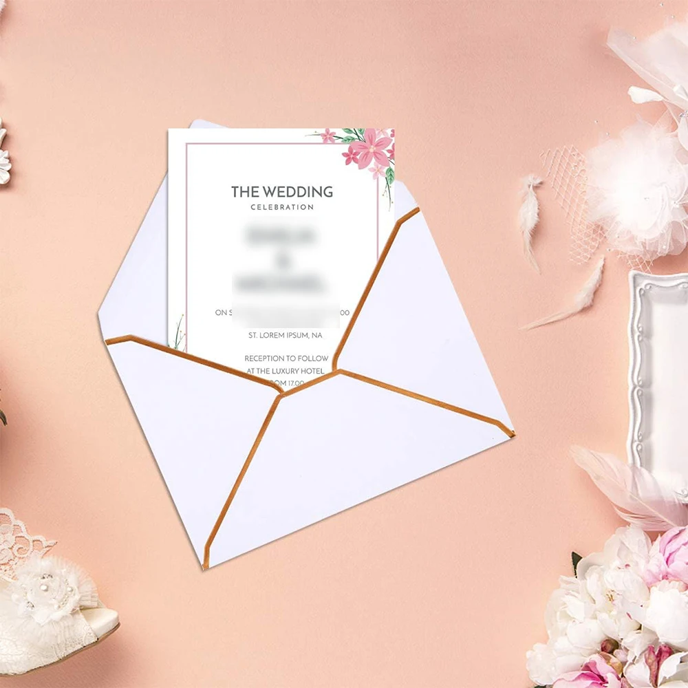 5/10pcs A7 Invitation 5x7 Envelope Thick V Flap Gold Border Seal for Wedding Graduation Greeting Card Birthday Baby Shower Favor