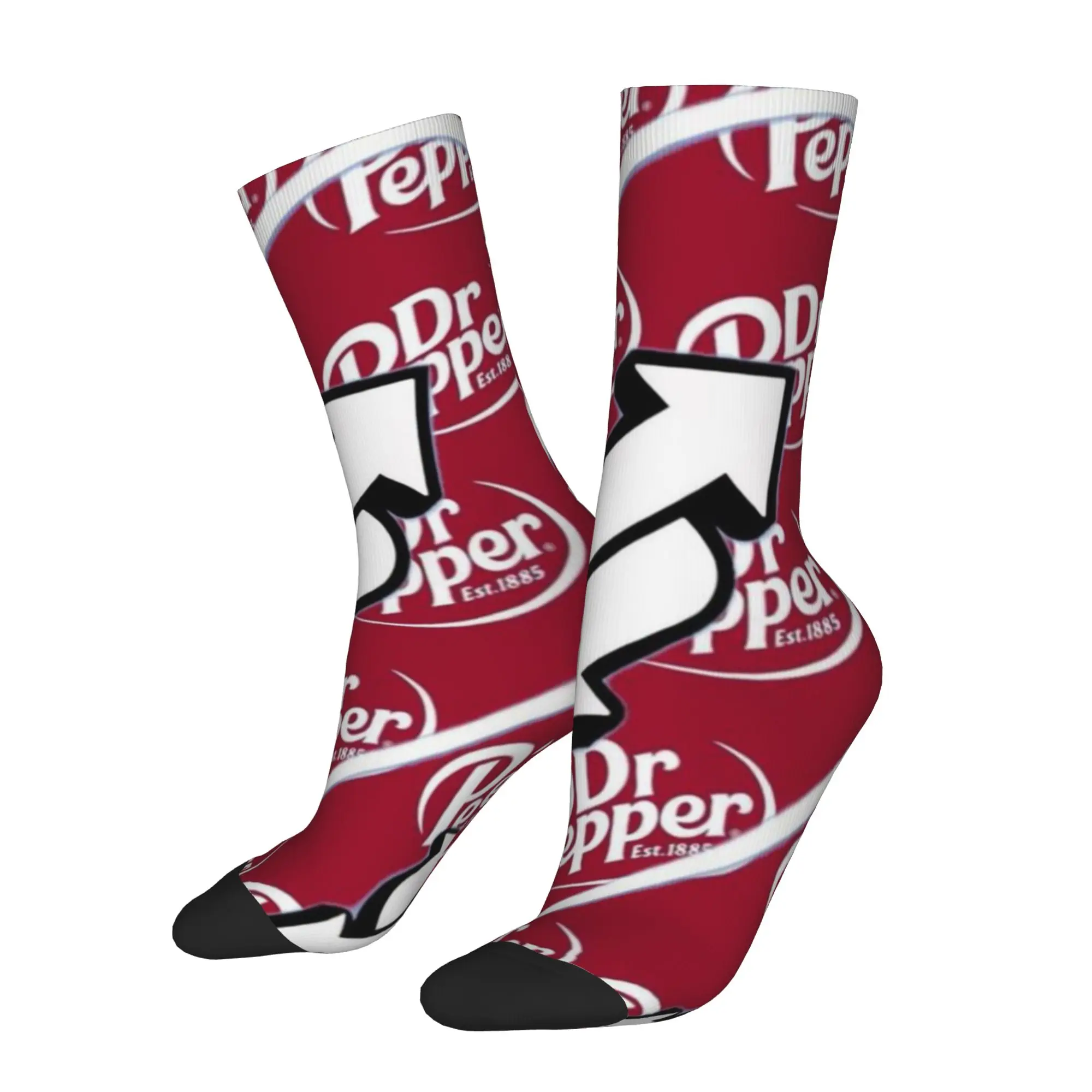 1 Pair Funny Sock Dr Pepper Red (15) Vintage Seamless Pattern Printed Men Crew Socks Novelty Men's Socks