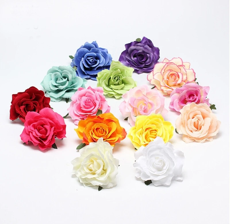 652F Red Rose Clip Fabric Rose Flower Hair Pins Brooch Floral Clip Flower Pin Headpieces Woman Wedding Party Favor Accessory