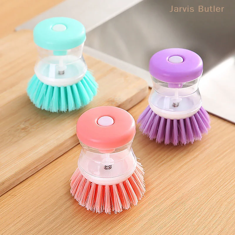 

2024 New Kitchen Wash Pot Dish Brush Washing Utensils With Washing Up Liquid Soap Dispenser Household Cleaning Accessories