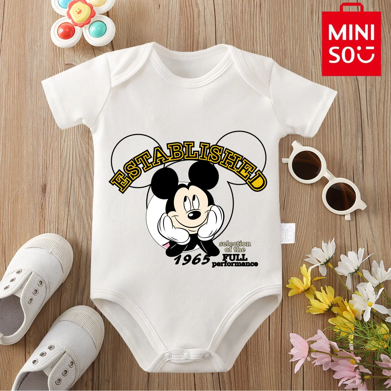

MINISO Pure Cotton Mickey Mouse Bodysuit Soft Baby Cloths Gift for Baby Onesie Jumpsuit for 0 To 12 Months Cute Minnie Newborn