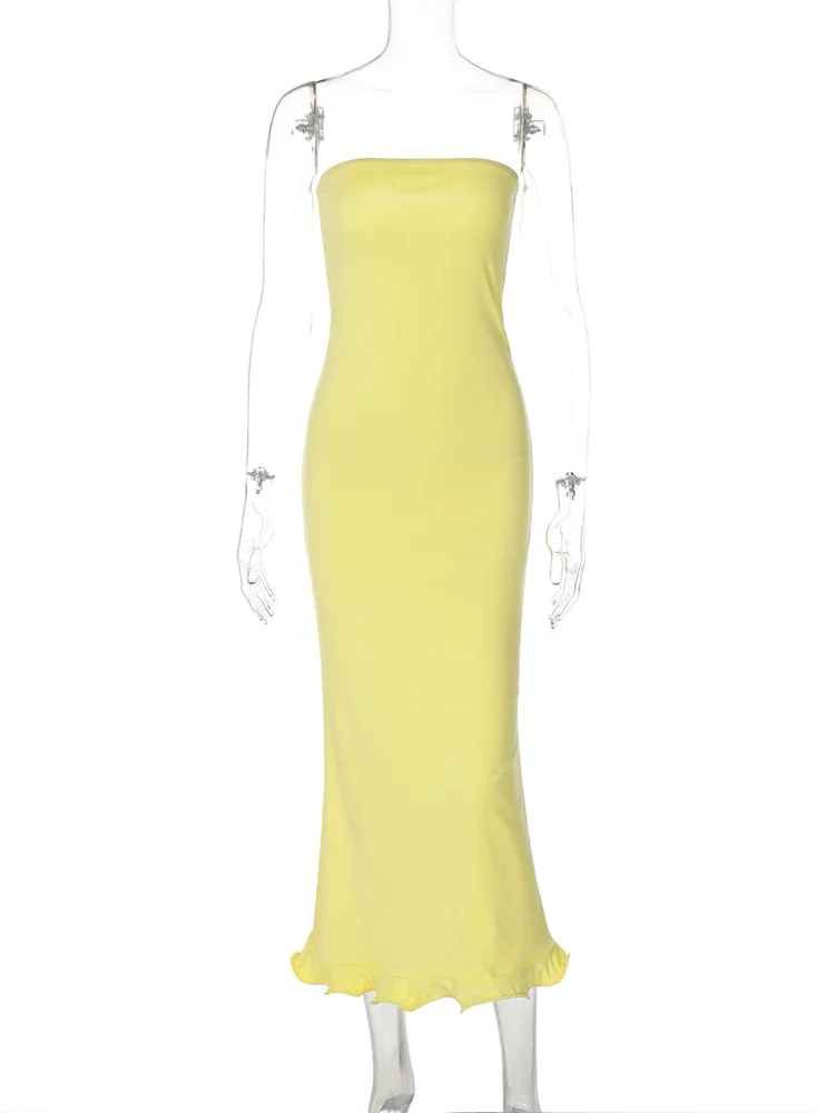 Vestido largo sexi sin mangas con Top de tubo para mujer, vestidos de noche elegantes ajustados con orejas de hongo y ondas grandes, novedad de verano sin mangas