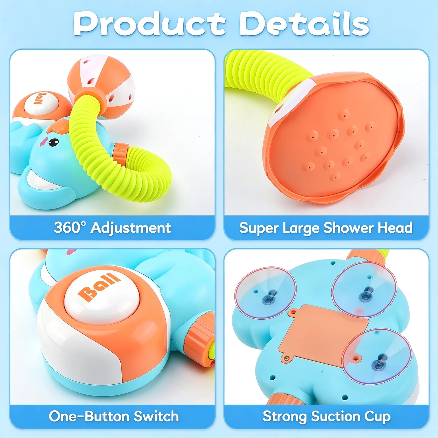 1 Set Cartoon Elephant Electric Baby Shower, 360° Adjustable Sprayer Head, Toddler Bathtub Water Play Toy, Kids Bath Time Gift