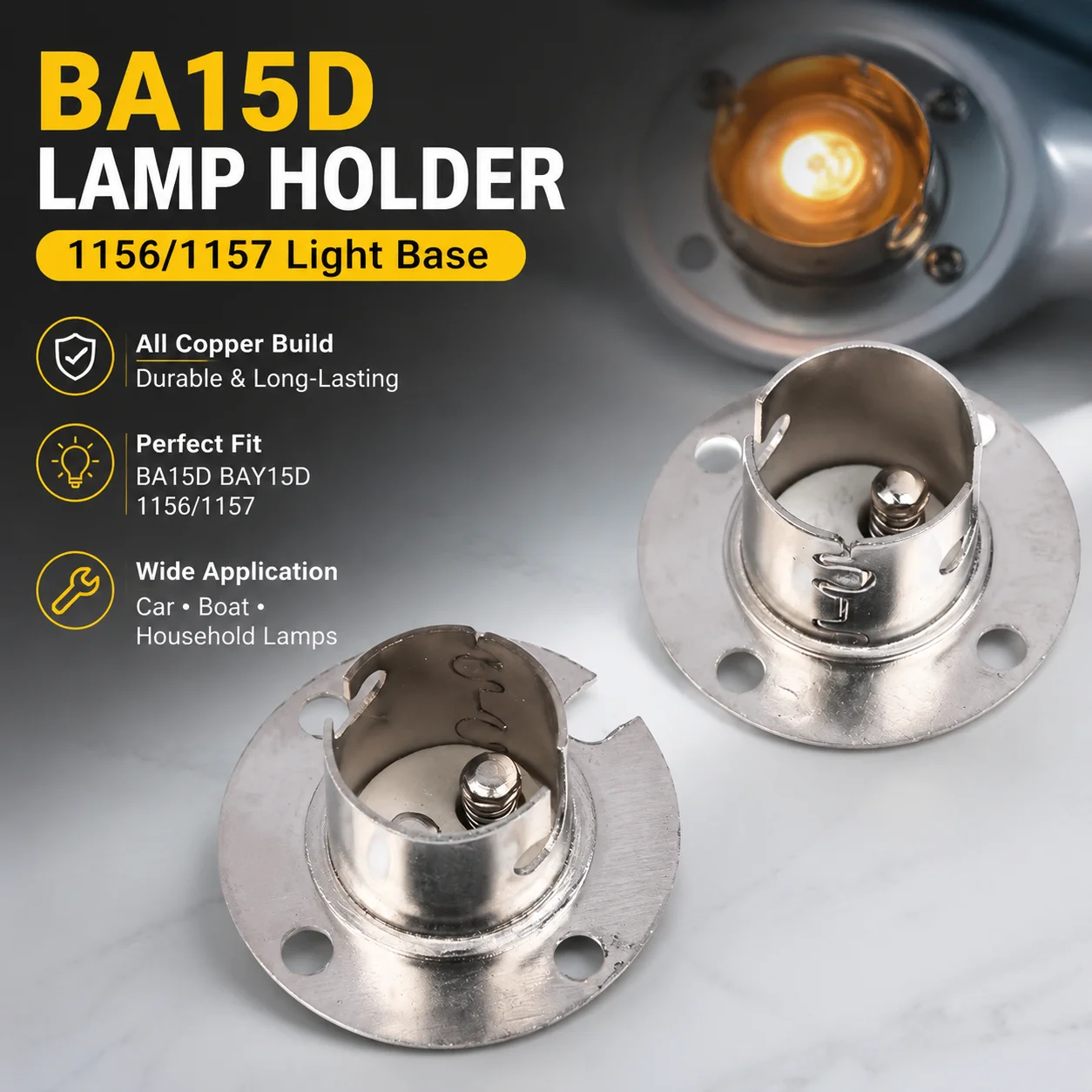 All Copper BA15D BAY15D Lamp Holder 1156 1157 Turn Signal Brake Light Base for Car Boat Household Lamps