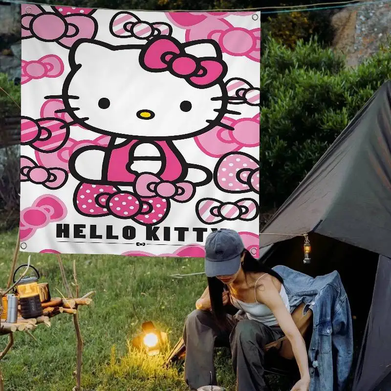 Cartoon H-HelloS K-KittyS Cartoon Flag Wall Hanging Banner Decoration Household Home Decor