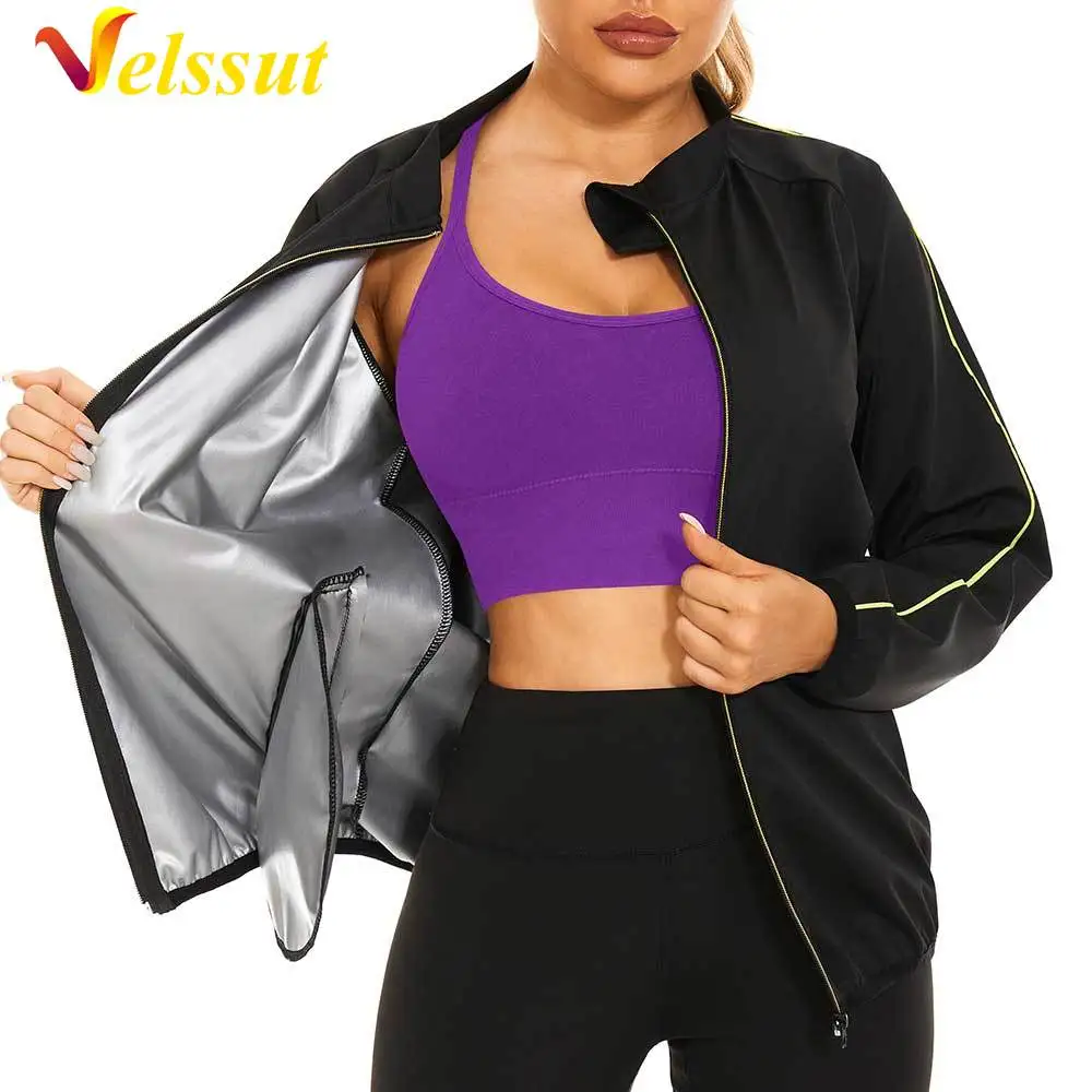 

Velssut Sauna Jacket for Women Sweat Top Weight Loss Suit Zipper Slimming Shirt Body Shaper Fat Burner Exercise Workout Fitness