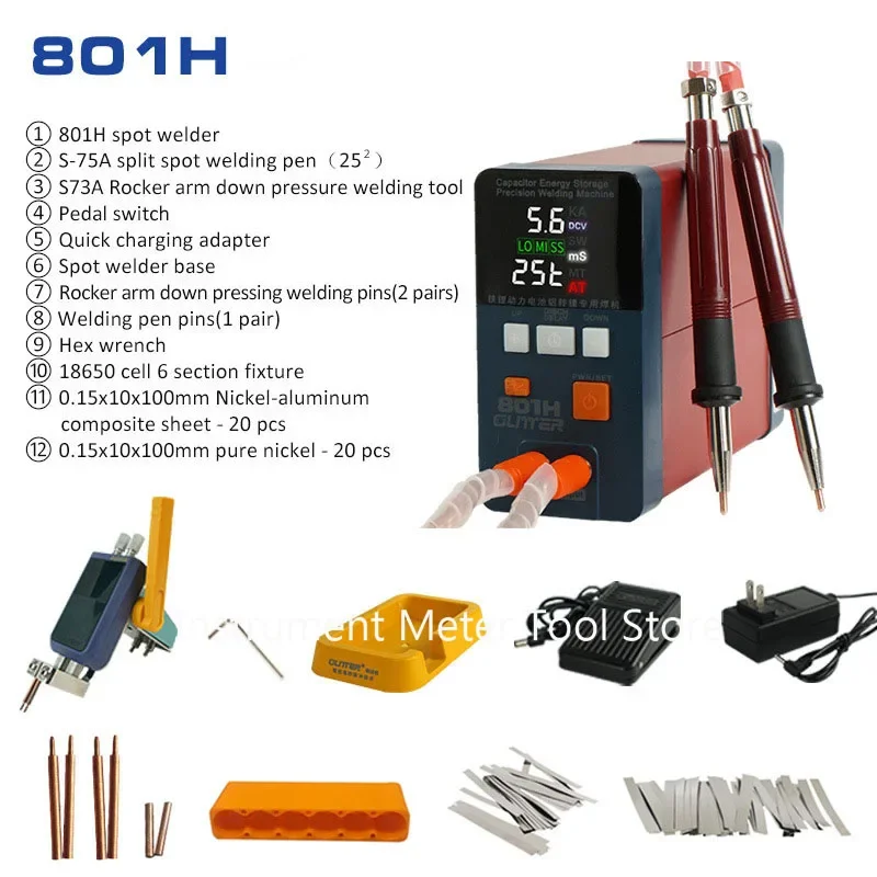 801H Spot Welding Machine 19.8KW 3500A Pulse Butt Welder 110-240V Power Battery Aluminum Nickel Single Battery Spot Welder