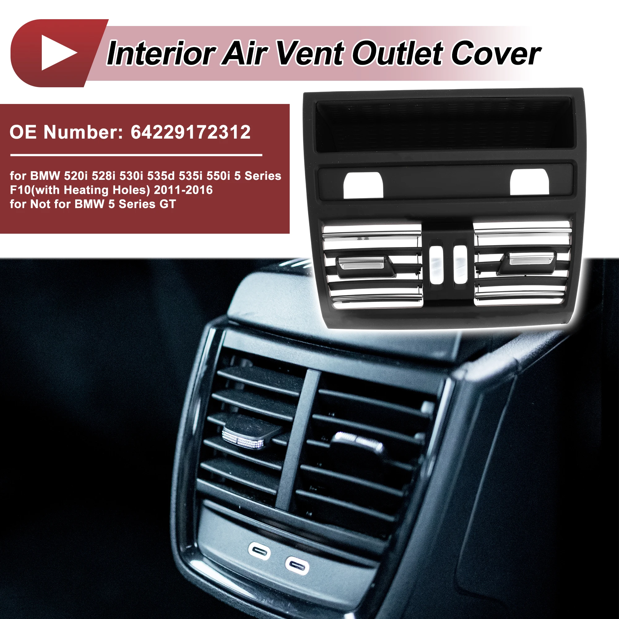 

UXCELL Задняя центральная консоль, вентиляционная решетка No 64229172312 для BMW 520i 11-16