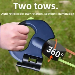 2 in 1 Multifunctional 300 cm Retractable Leash (For Small Dogs), 360 Degree Swivel, No Knots, With Lighting 2 Leashes