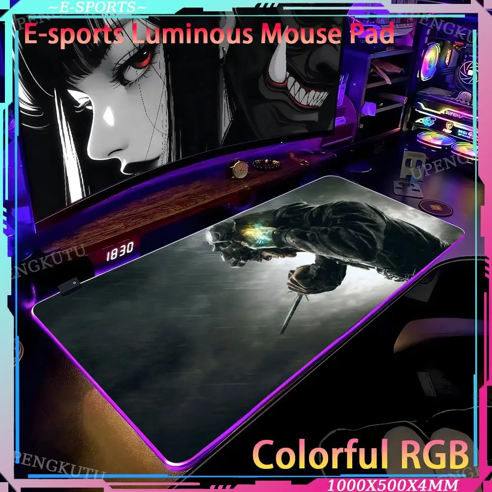 Mouse Pad RGB Luminous desk pad game 1000x500x4mm Cute d_dishonored desk accessories Game console