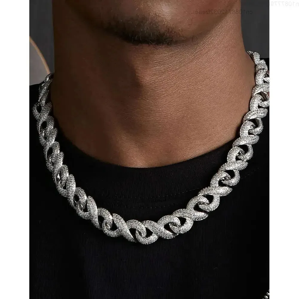 

Unique Infinity Design Chain Necklace Fully Iced White Gold Hip Hop Heavy Jewelry for Rappers