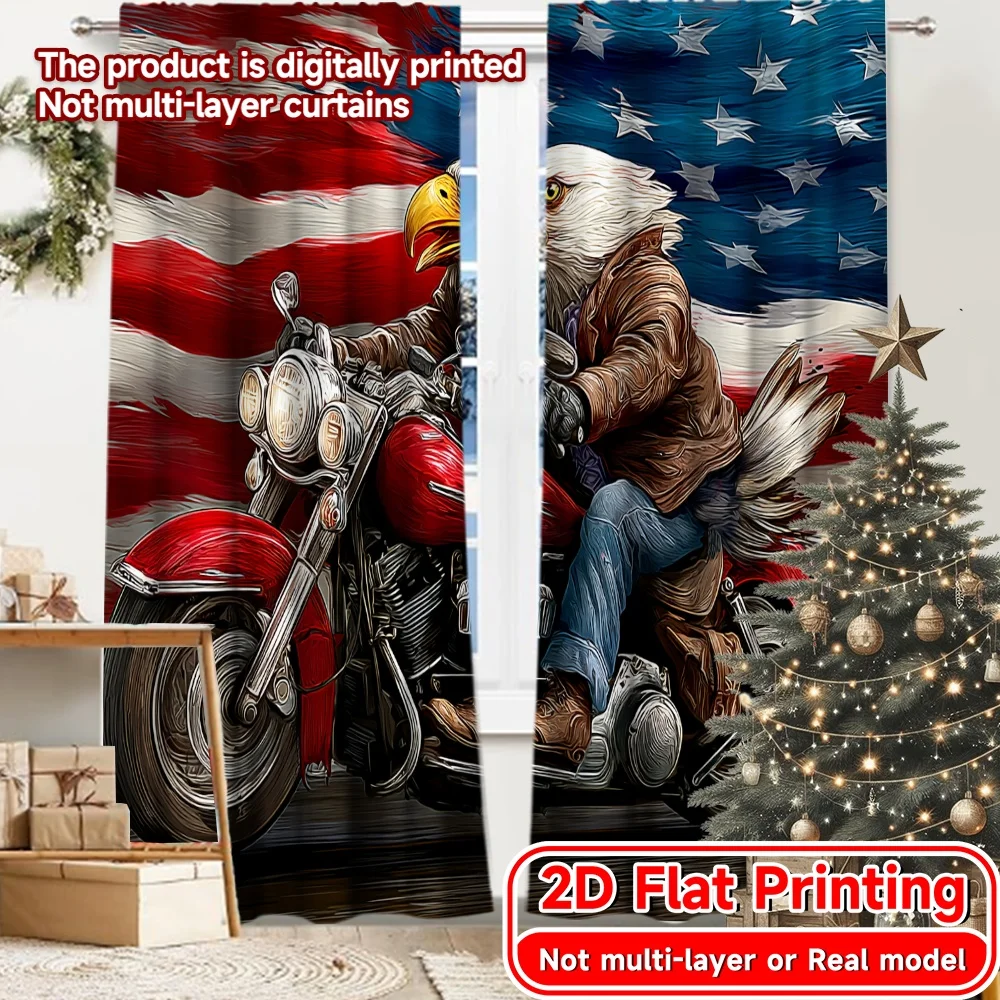 2D FLAT PRINTING 2pcs Curtains (Without Rod) American Eagle on Motorcycle Valentine is day Festival Popular Curtains&Drapes