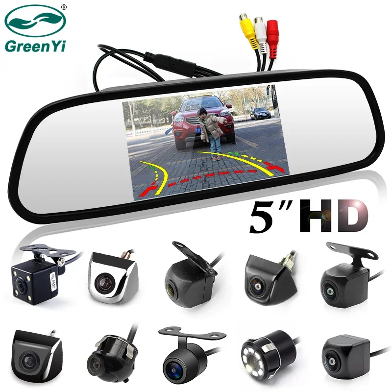 

GreenYi 5 inch Car Rearview Mirror with Monitor for 170 Angle Vehicle Rear View Camera HD TFT LCD Parking System Screen