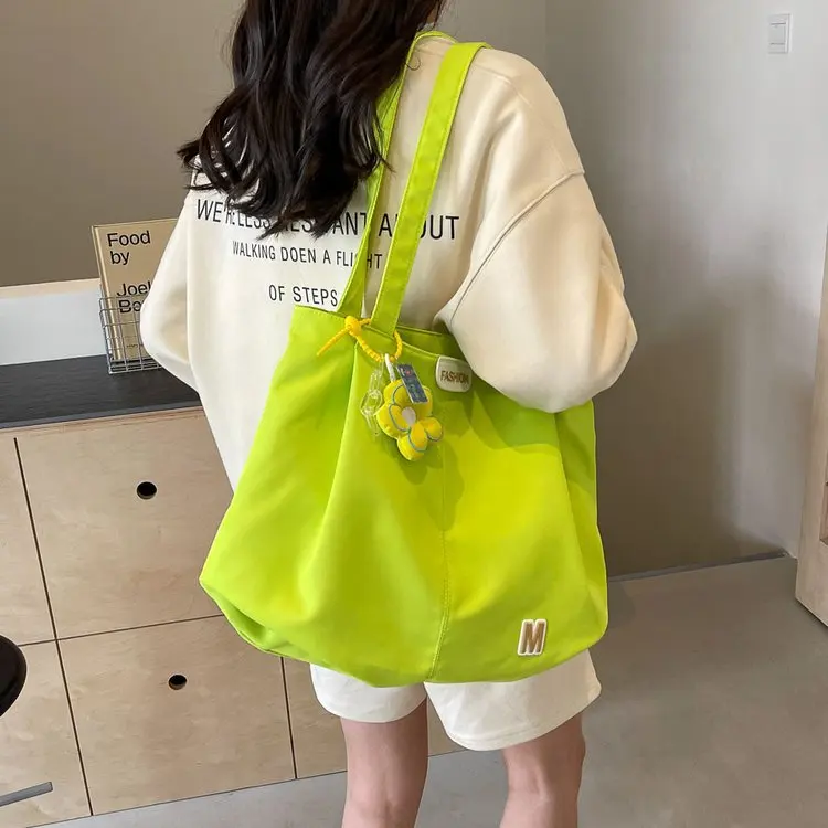 

Women's Bag Casual Large Capacity Fashion Korean Version Shoulder Kawaii Bag Simple Canvas Tote Nice Bag Solid Color Girls Gift
