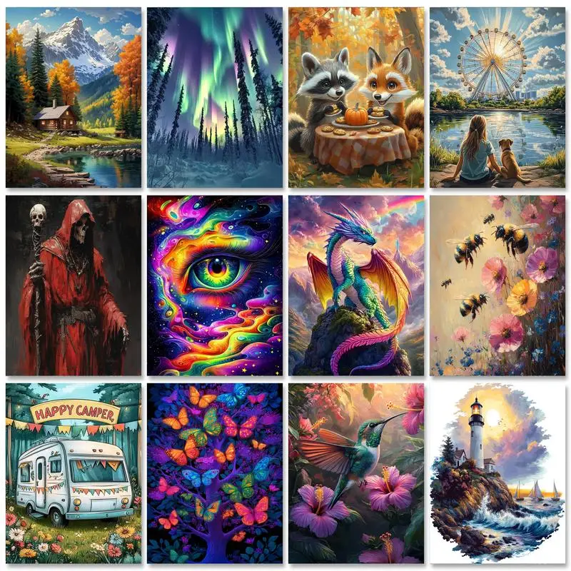 

RUOPOTY Frame Diy Painting By Numbers Mountain Landscape Handpainted Gift Paint With Numbers For Home Decors