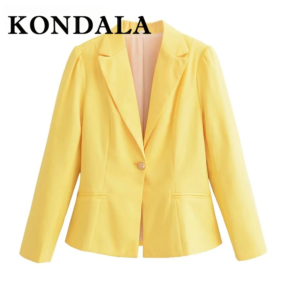 

KONDALA 2024, осенние офисные женские однотонные пиджаки, модные плиссированные пальто на одной пуговице, повседневные женские элегантные куртки Mujer