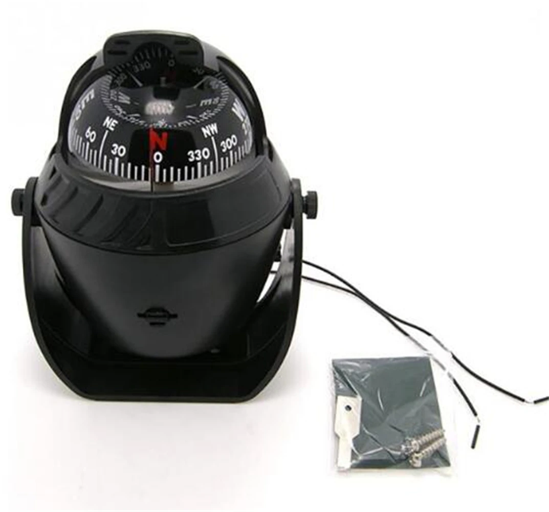 

14X11cm Black ABS Macromolecule Plastic LED Light Digital Compass Magnetic Sphere Marine Military Electronic Boat Car Compass