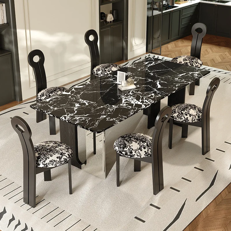 Italian light luxury high-end dining table with high-end natural marble dining table