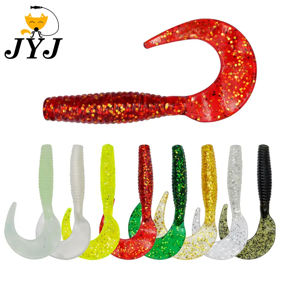 JYJ 8cm 3.7g soft silicone maggot worm grub fishing baits with circle tail wobbler pesca isca