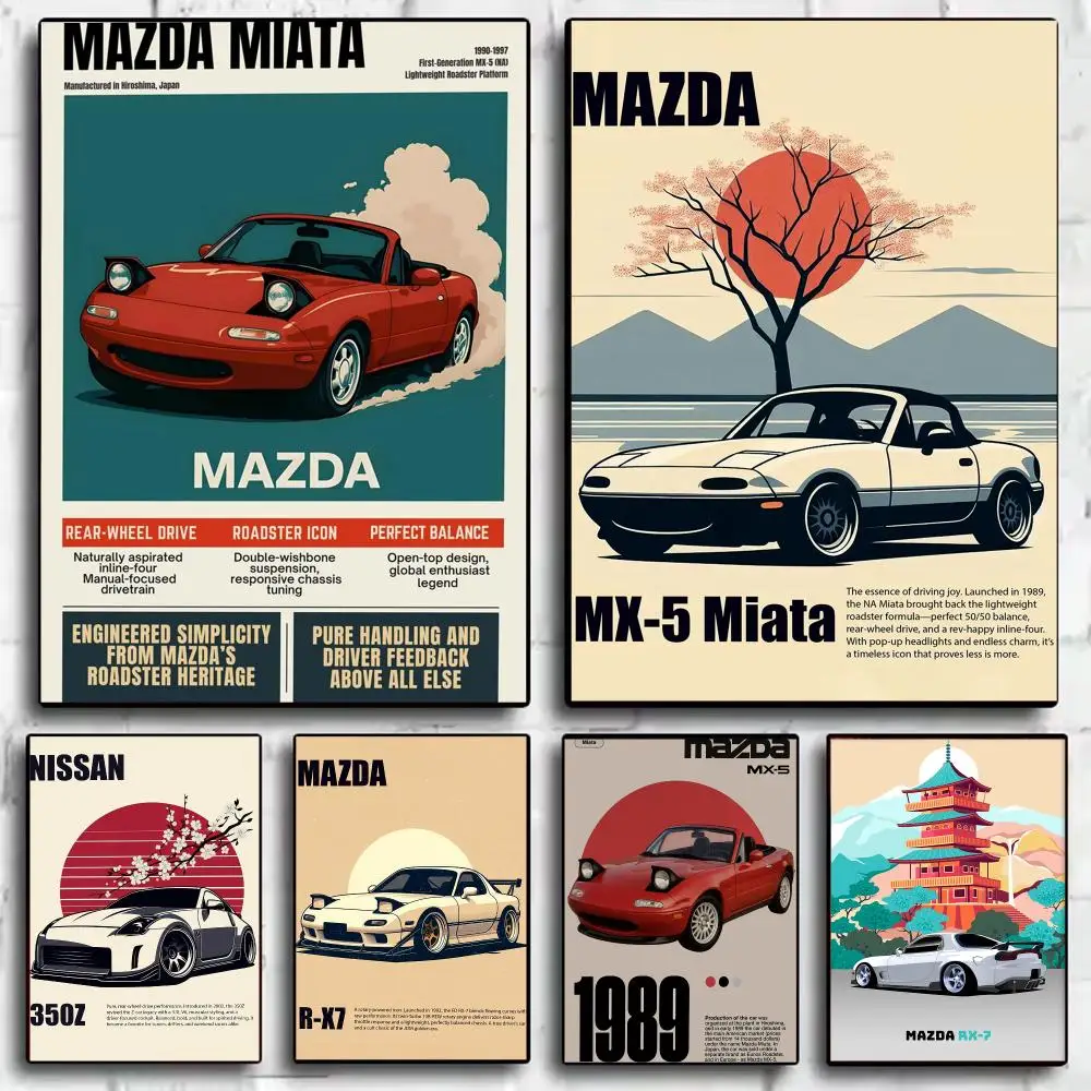 Classic Retro Miata MX5 Poster Wall Art Prints for Bedroom Living Room Office Home Decoration Hanging Artwork Gift