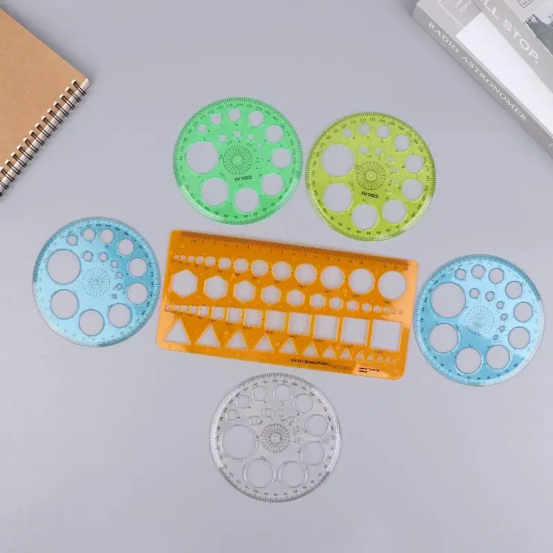 1/2/3pc Circles Drawing Shape Geometric Drawing Stencils Tools Multifunction Geometric Template Plastic Measuring Ruler
