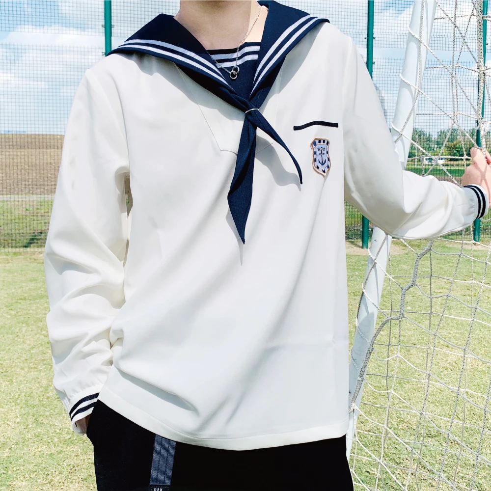 

Collaboration Edition Sailor Suit Jaet Mens College Sle irt Embroidery Japanese Sle Long Sve Loose Fit Winter Wear