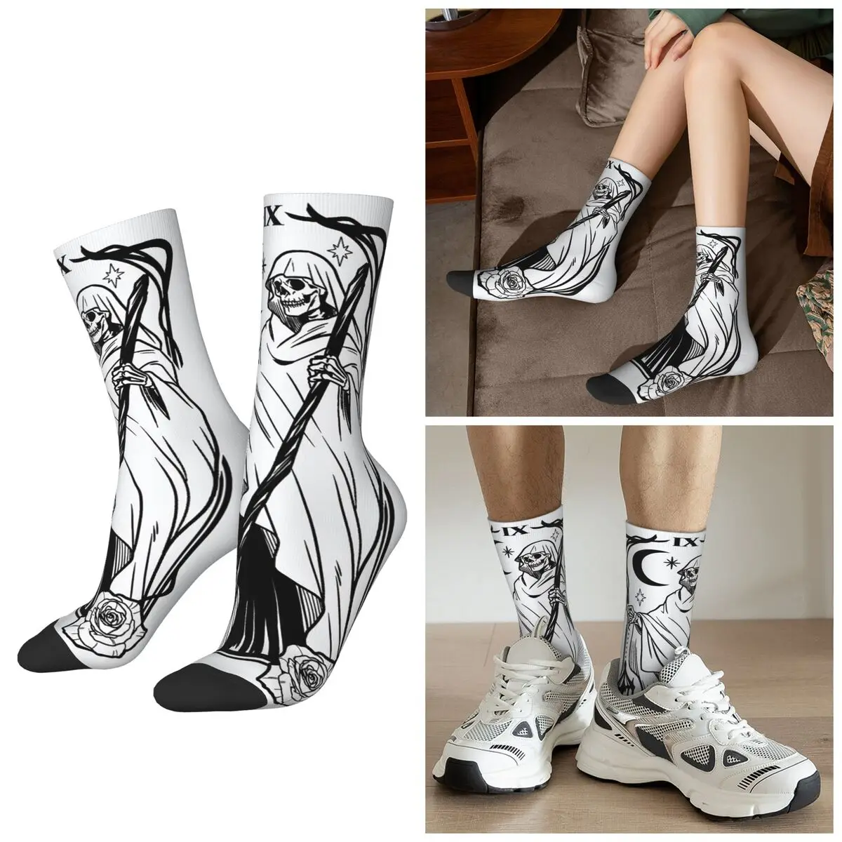 

Всесезонные носки с изображением карт Таро, черепов и жнецов на Хэллоуин, спортивные носки средней длины в стиле Харадзюку, подарки на День святого Валентина
