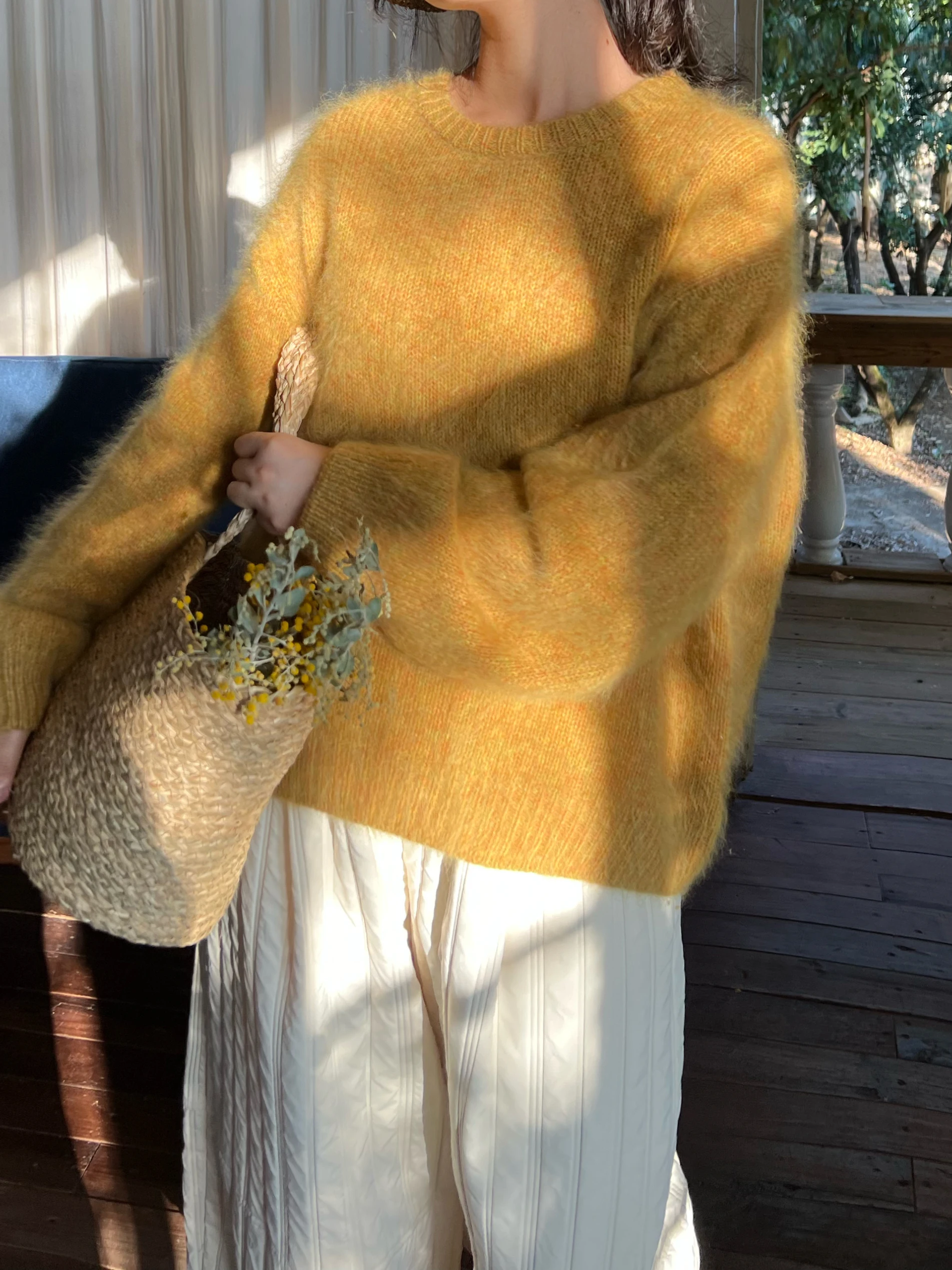 

Женский свитер из шерсти Mountain Laurel, цвет Wheat Ear Yellow 00, вязаный, свободного кроя, для зимы...