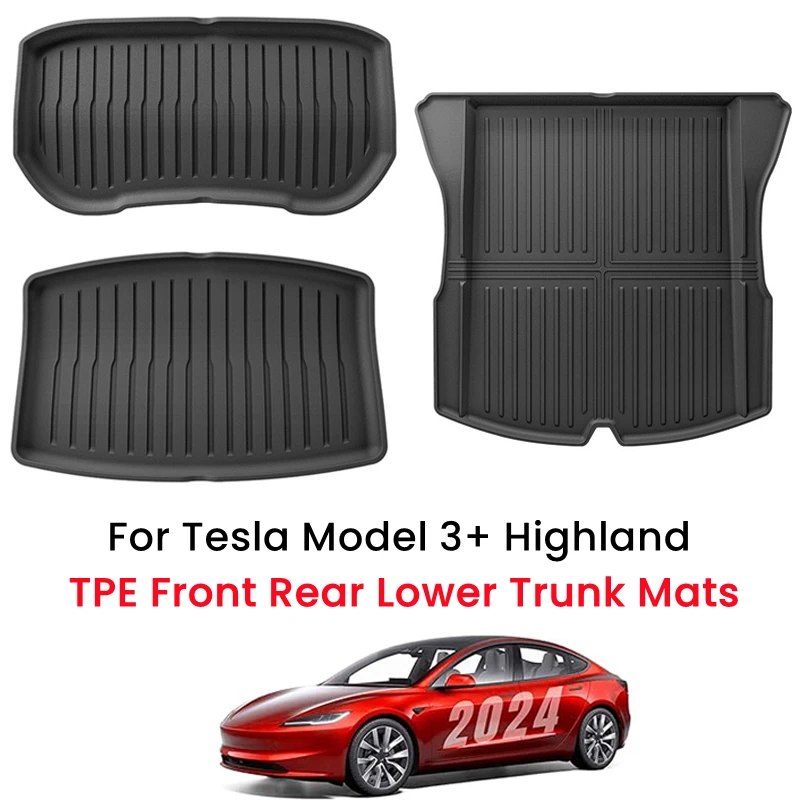 

For Tesla New Model 3+ Highland Front Rear Trunk Mats TPE Lower Trunk Storage Protective All Coverage Cargo Liner Anti Dirty Pad