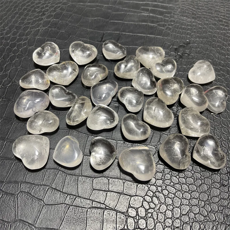 30pcs Clear Quartz Heart Natural Crystal Gift Set Polished Stones Healing Reiki Gemstone