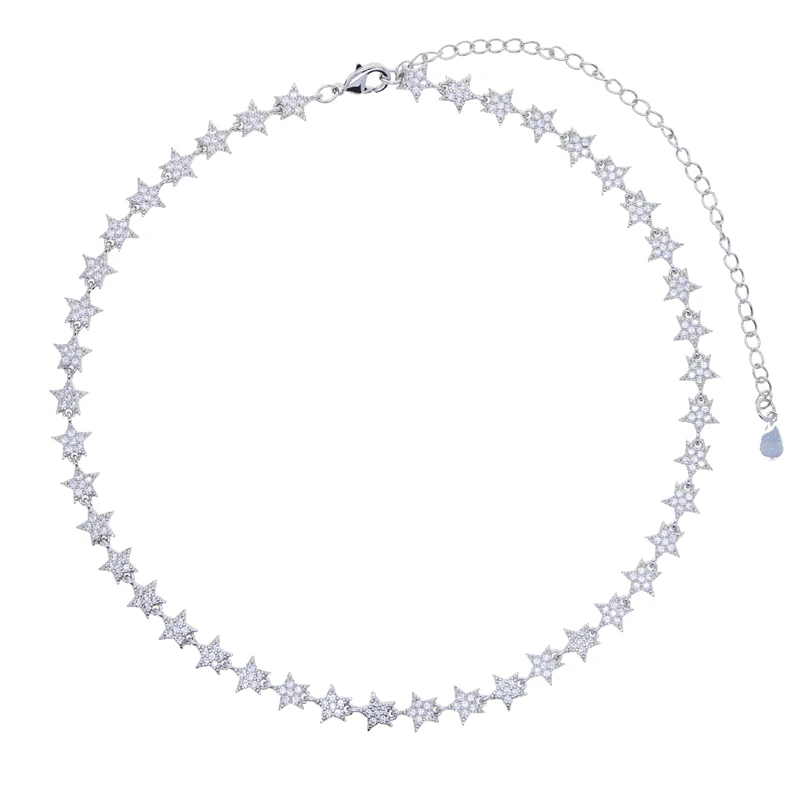 Bling Full Cz Star Tennis Chain Necklace for Women Luxury 5A Cubic Zirconia Paved Choker Necklace Trendy Jewelry Gift