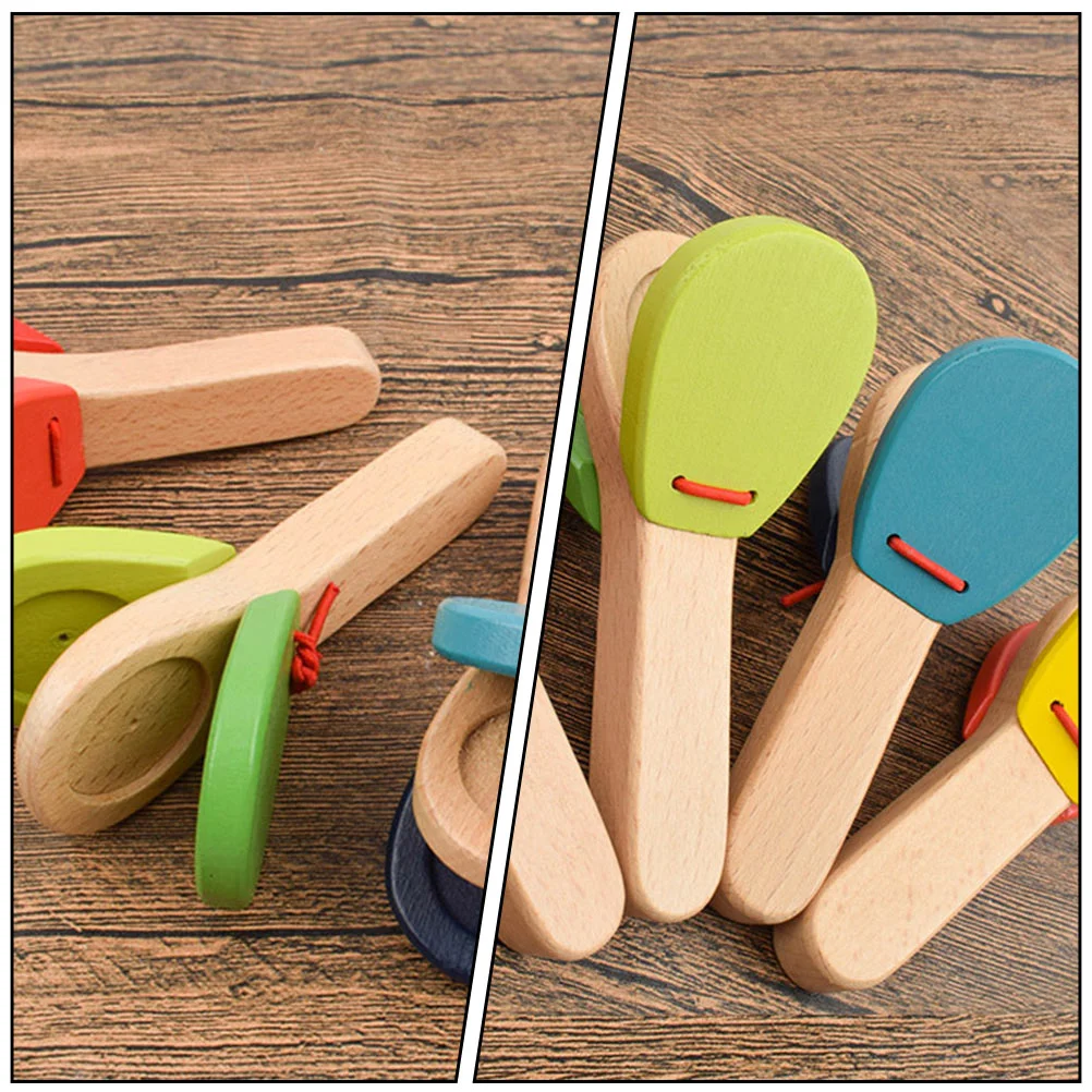 4 Uds. De castañuelas con mango, instrumentos musicales, juguetes educativos para hacer decisiones, música de percusión de madera para niños pequeños