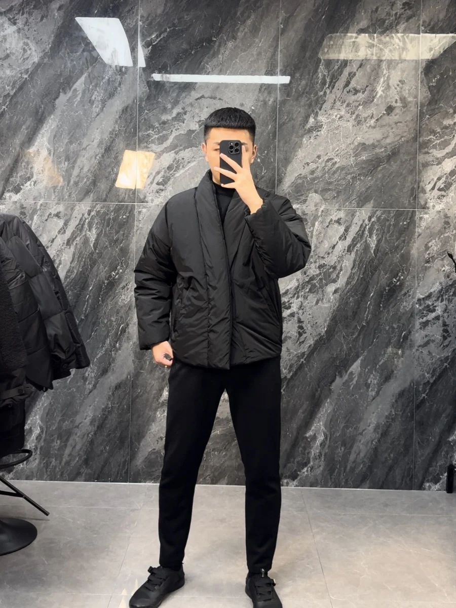 

mat Bla Cotton Cardigan Men's Autumn Winter Faion Warm Thi Stand Sle V-Ne Kimono Sle Coat Youth Trend