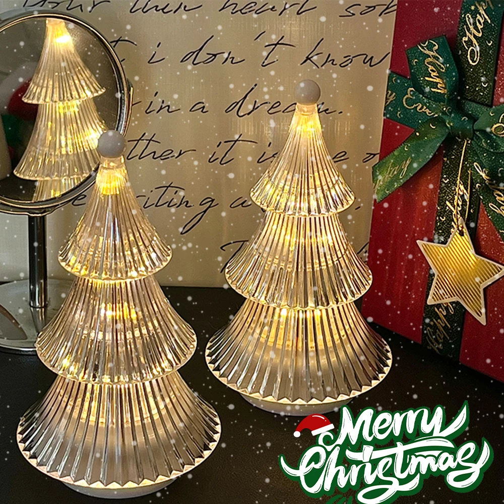 2/1pcs Christmas Decoration Ornaments Mini Luminous Crystal Christmas Tree High-end Desktop Ornaments Christmas Gift Lights