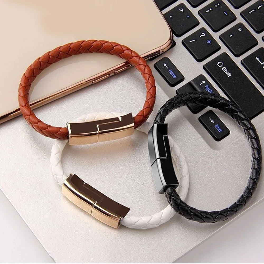 New Bracelet USB Charging Cable Type C Data Charging Transfer File For Samsung Huawei Xiaomi USB C Micro Cable Charms Leather