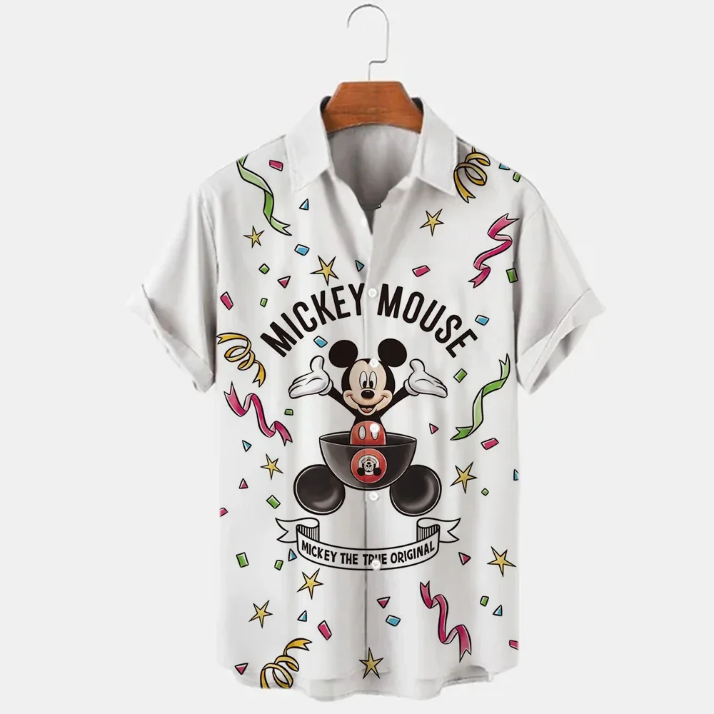 Disney Group Men's 2024 Men's Fashion Cartoon Snow White Harajuku Mickey Mouse Summer Short Sleeved Top Men's Shirt Loose Top