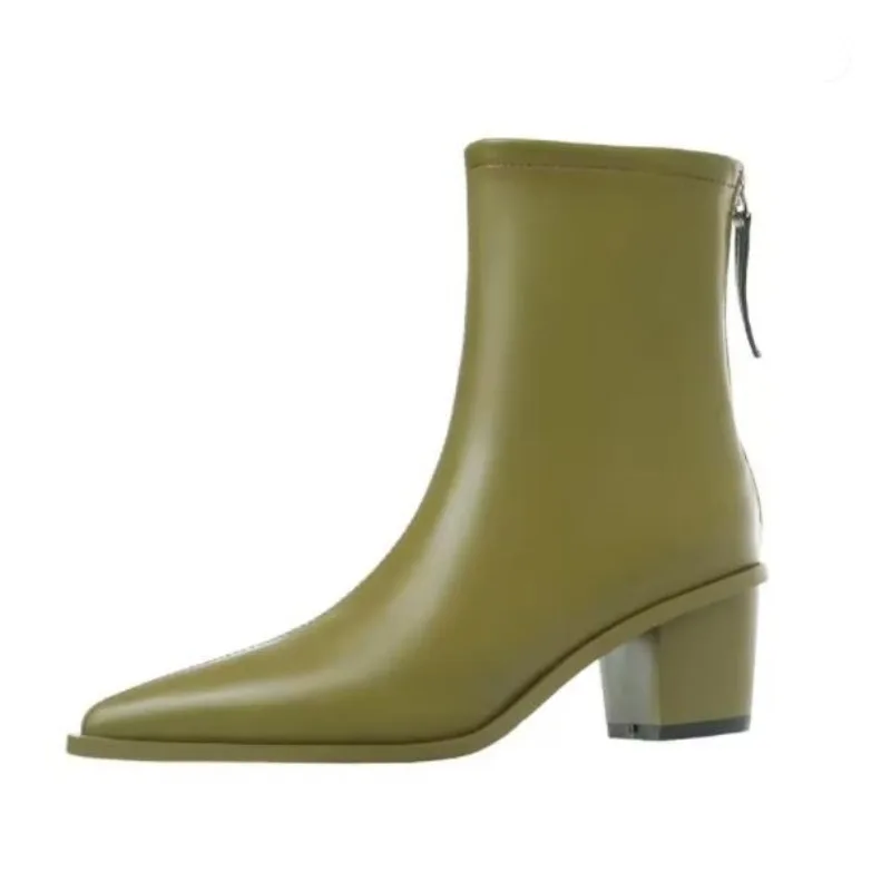 

Женские ботильоны 5,5 см с острым носком, новинка 2025, женские ботинки на блочном каблуке, большие размеры, женские короткие ботинки на молнии сзади