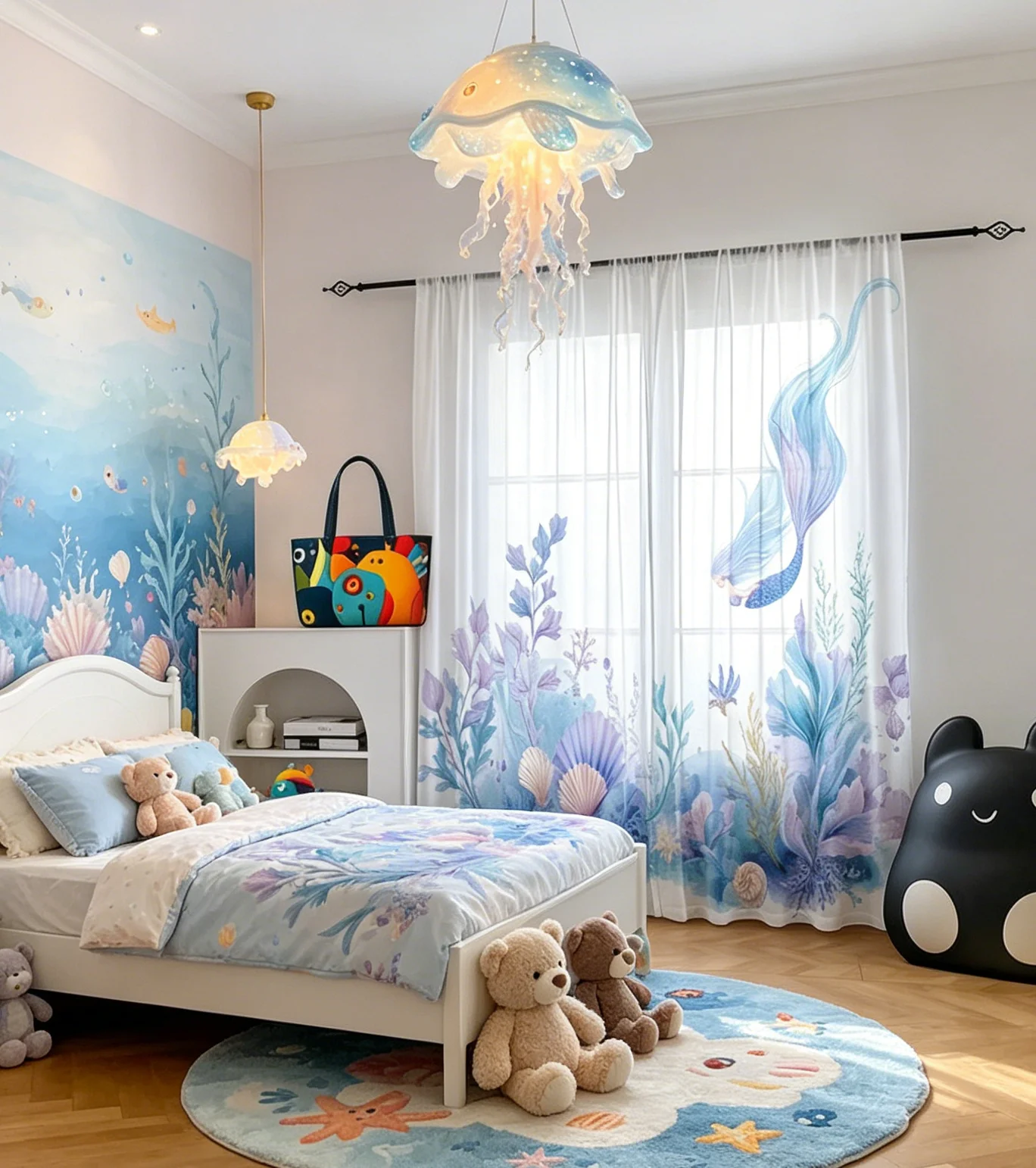 2PCS Digital Printing Sheer Curtain, Construction Trucks Boys Pattern, Fun Building Equipment Kids Bedroom Playroom Home Decor