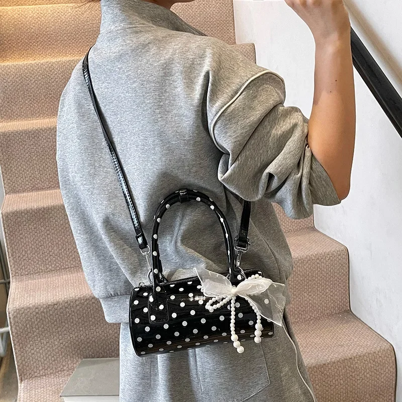 حقيبة موجة نقطة الموضة القوس النمط الغربي تنوعا المحمولة حقيبة كتف واحدة أسطوانية #3