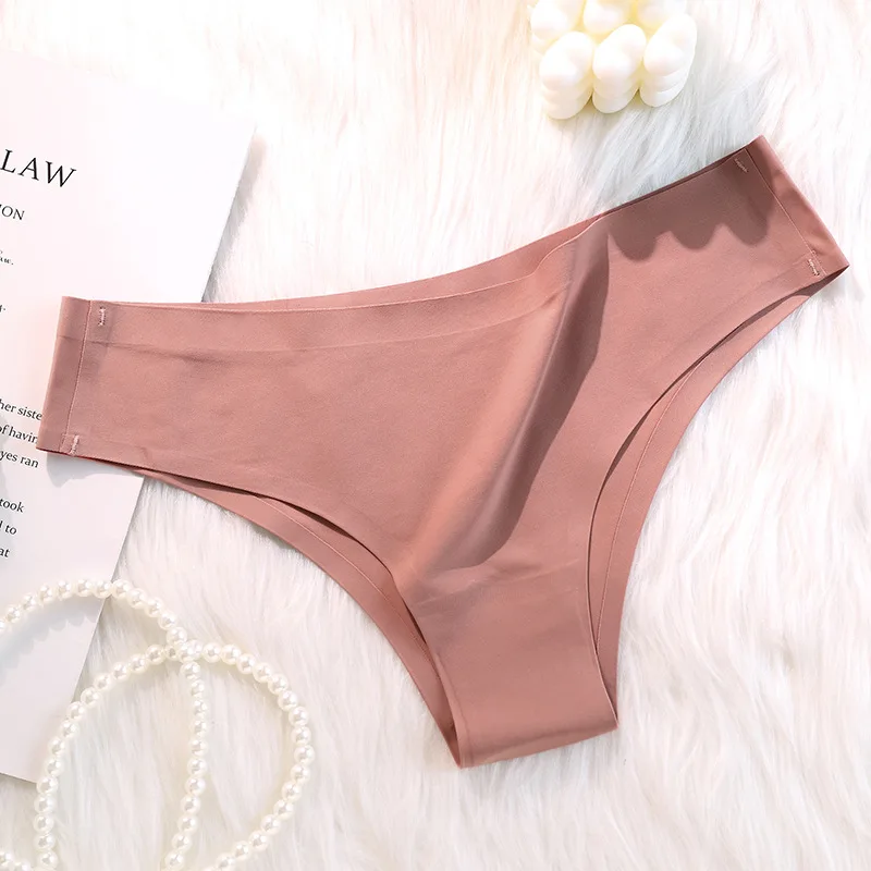 

Seamless Panties Women Sexy Underwear Ice Silk Underpants Low Waist G-string Female Soft Solid Ultra-thin Briefs Tangas Mujer