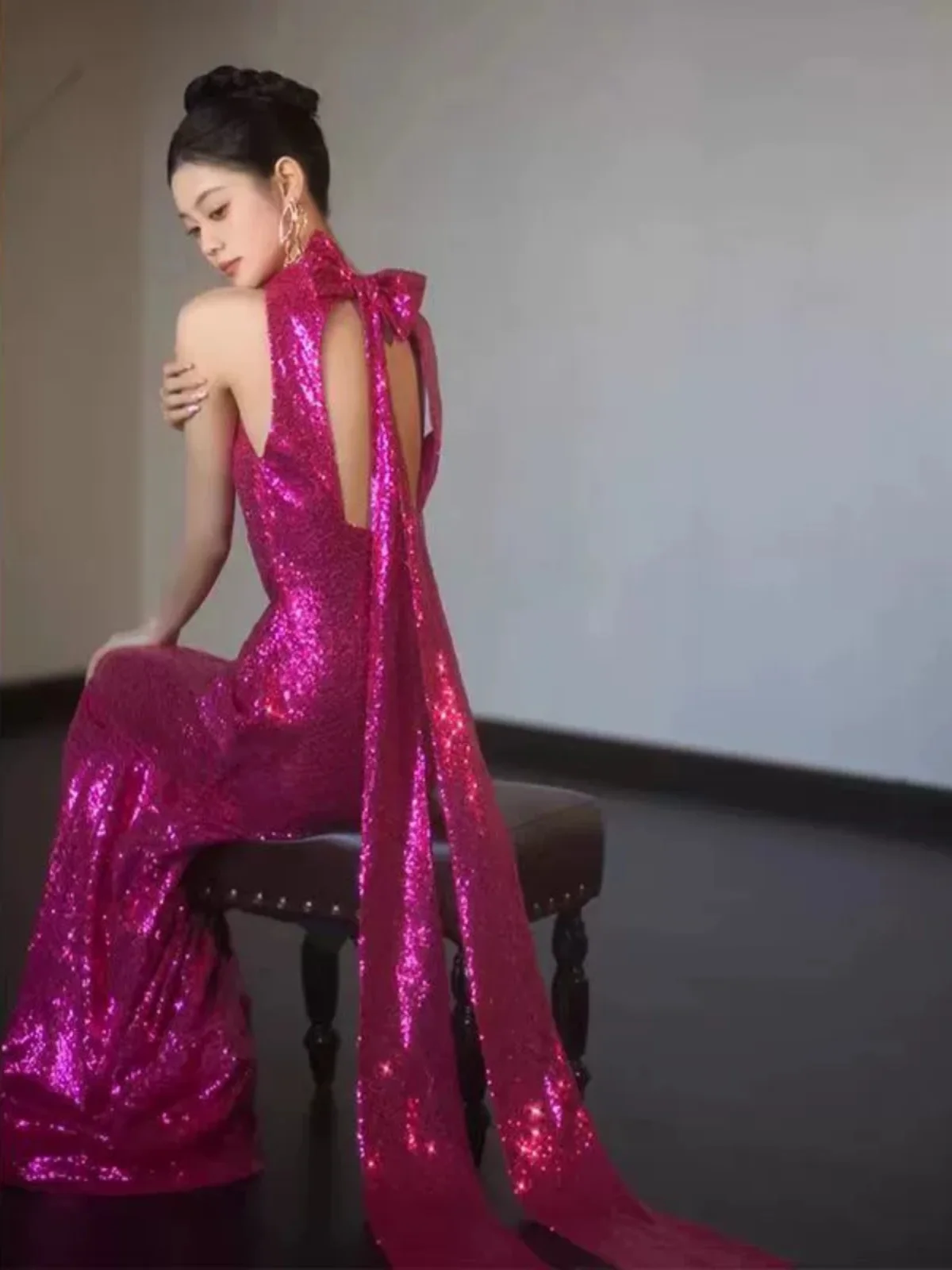 

Длинное вечернее платье для подружки невесты с пайетками, модное, с открытой спиной, для свадьбы, помолвки, вечеринки, возвращения домой, винного торжества