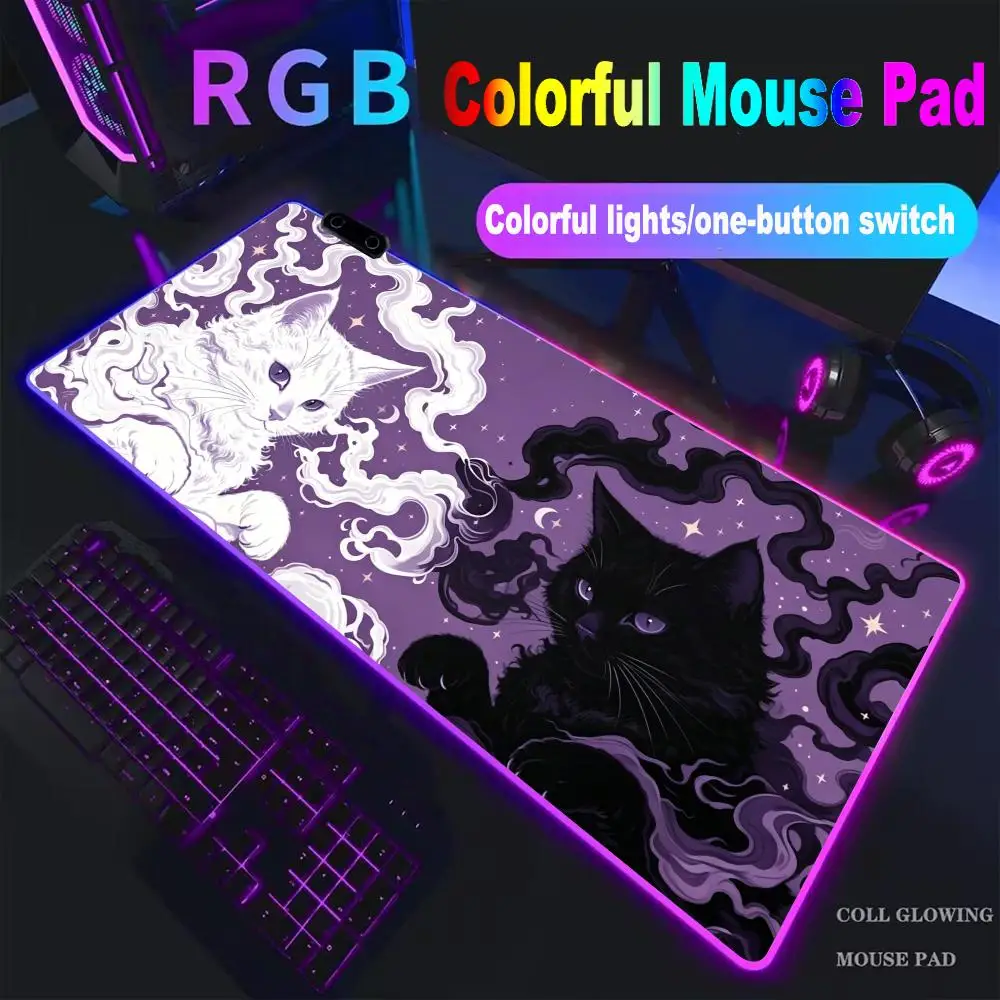 

Yin Yang Cosmic Cats Mouse Pad High-end E-sports HYBXXC Mouse Pad RGB LED Pc Large Student Writing Pad Gamer Luminous Desk Mat