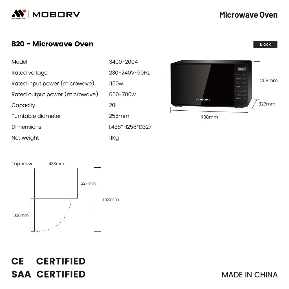 MOBORV SAA CE Certified 700W Stainless Steel Black Microwave Oven Flush Mount for Motorhome RV Parts Accessories Camper Van