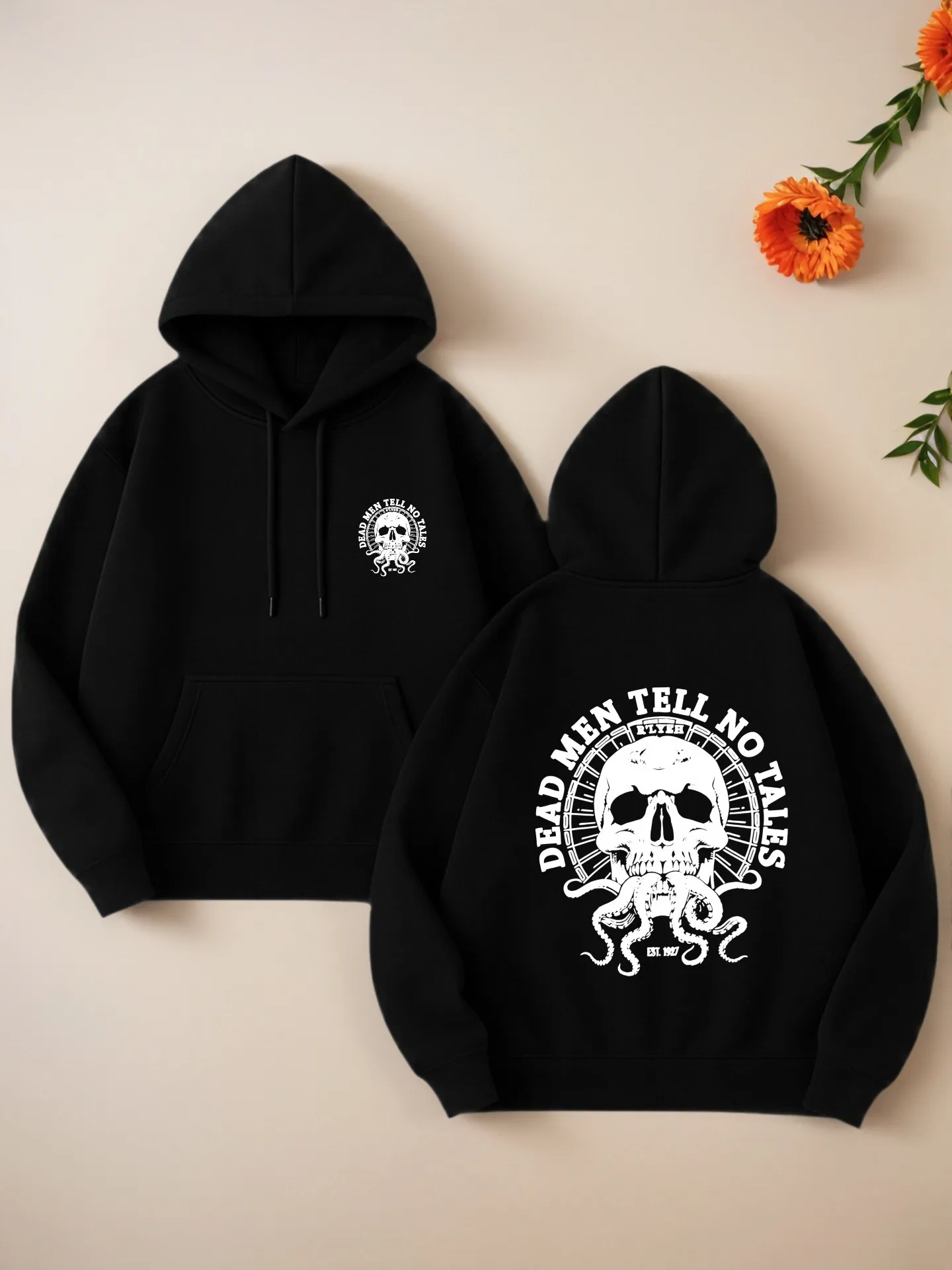 

Graphic Hoodie Women, Skull & Octopus Print, Streetwear Aesthetic, Soft Fabric, Casual Everyday Wear, For Young Men