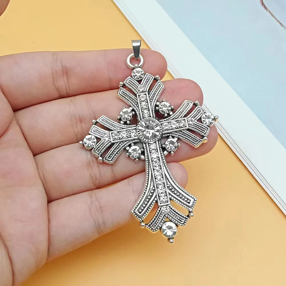 3 szt. Srebrne Retro dwustronne puste otwarte religijne krzyże Charms wisiorki dla naszyjnik DIY akcesoria do wyrobu biżuterii